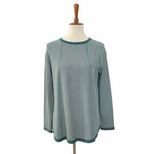 J Jill Vertical Stripe Reverse Print Pullover Long Sleeve Top Green S Small